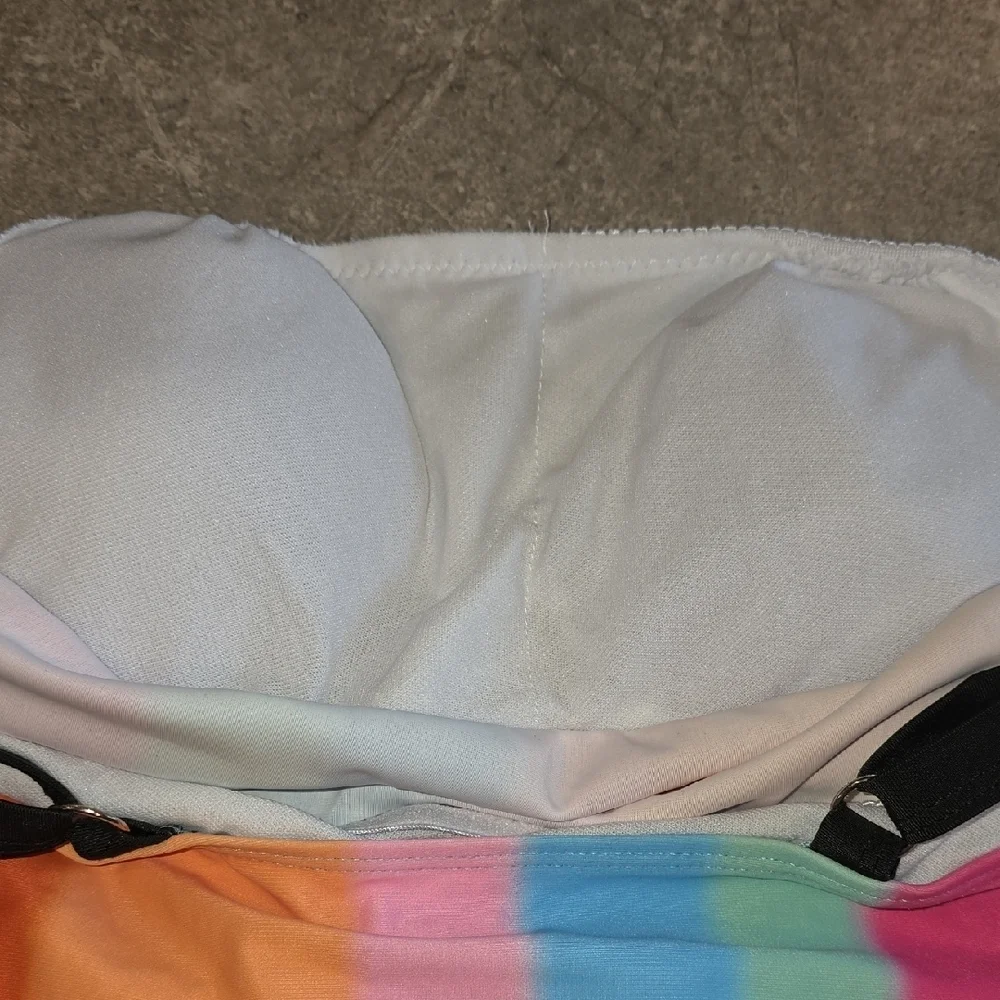 (J35) Multicolor Striped Swim Top